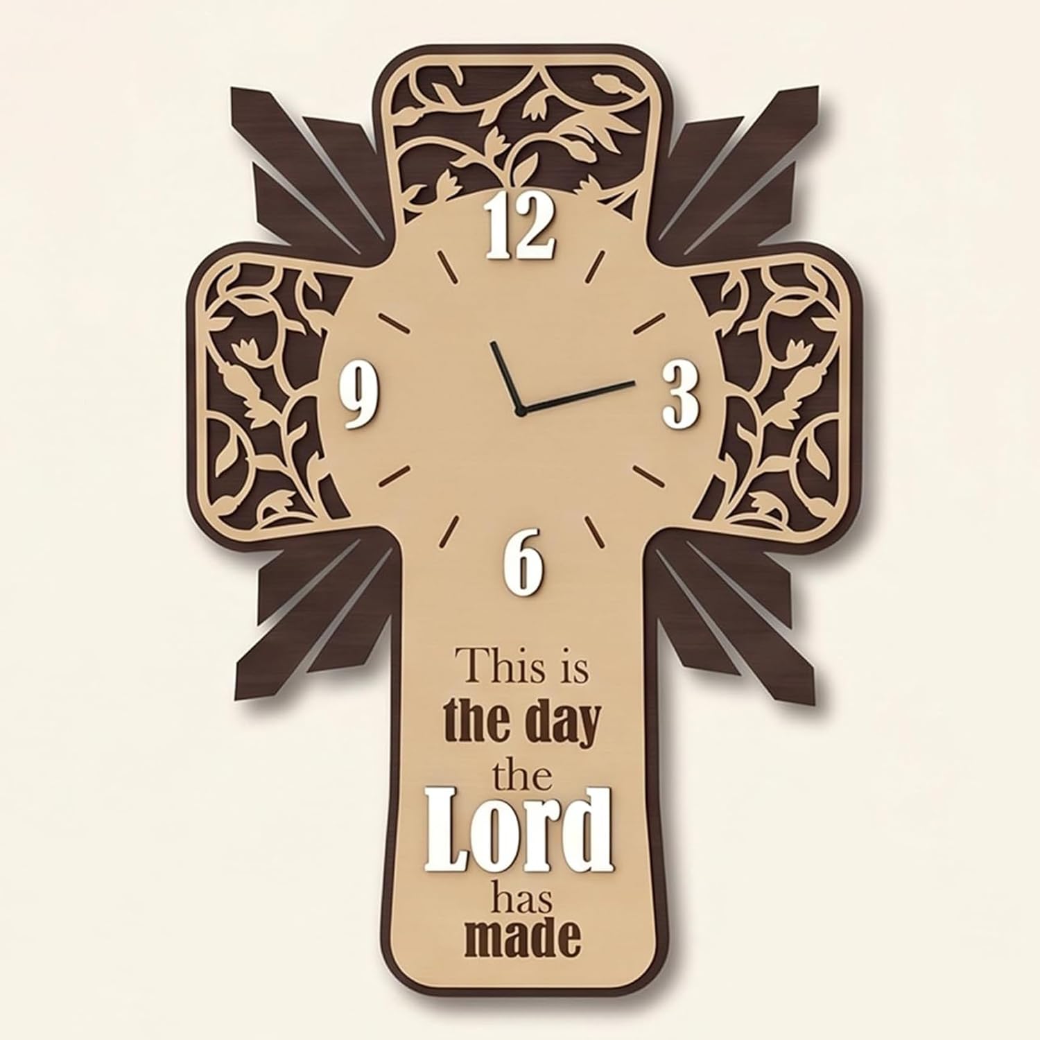 Cross Wall Clock for Hall | Jesus Cross Wooden Design | Christian Wall Clock with Jesus Cross | Decorative Clock for Living Room, Office Room & Prayer Room 12 Inch-picture-17