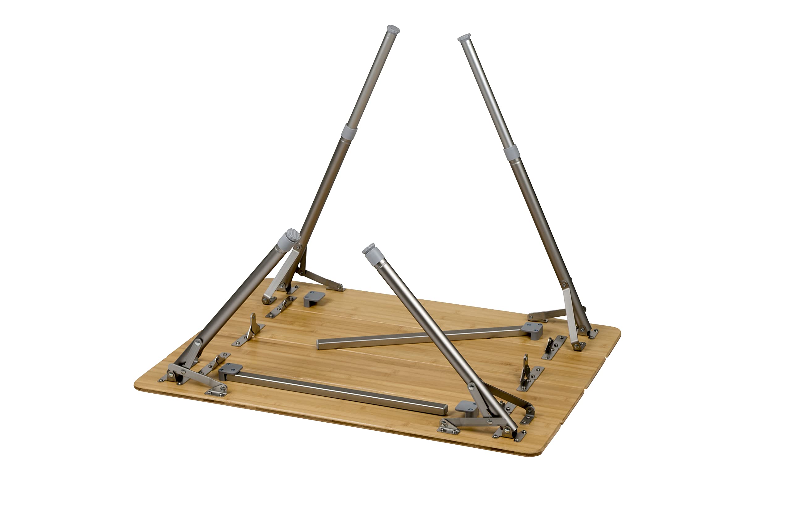 BO-Camp Urban Outdoor Campingtisch Klapptisch Garten Tisch Falttisch Höhenverstellbar Klappbar Alu Bambus Holz 60 x 80 cm, Natur, Braun