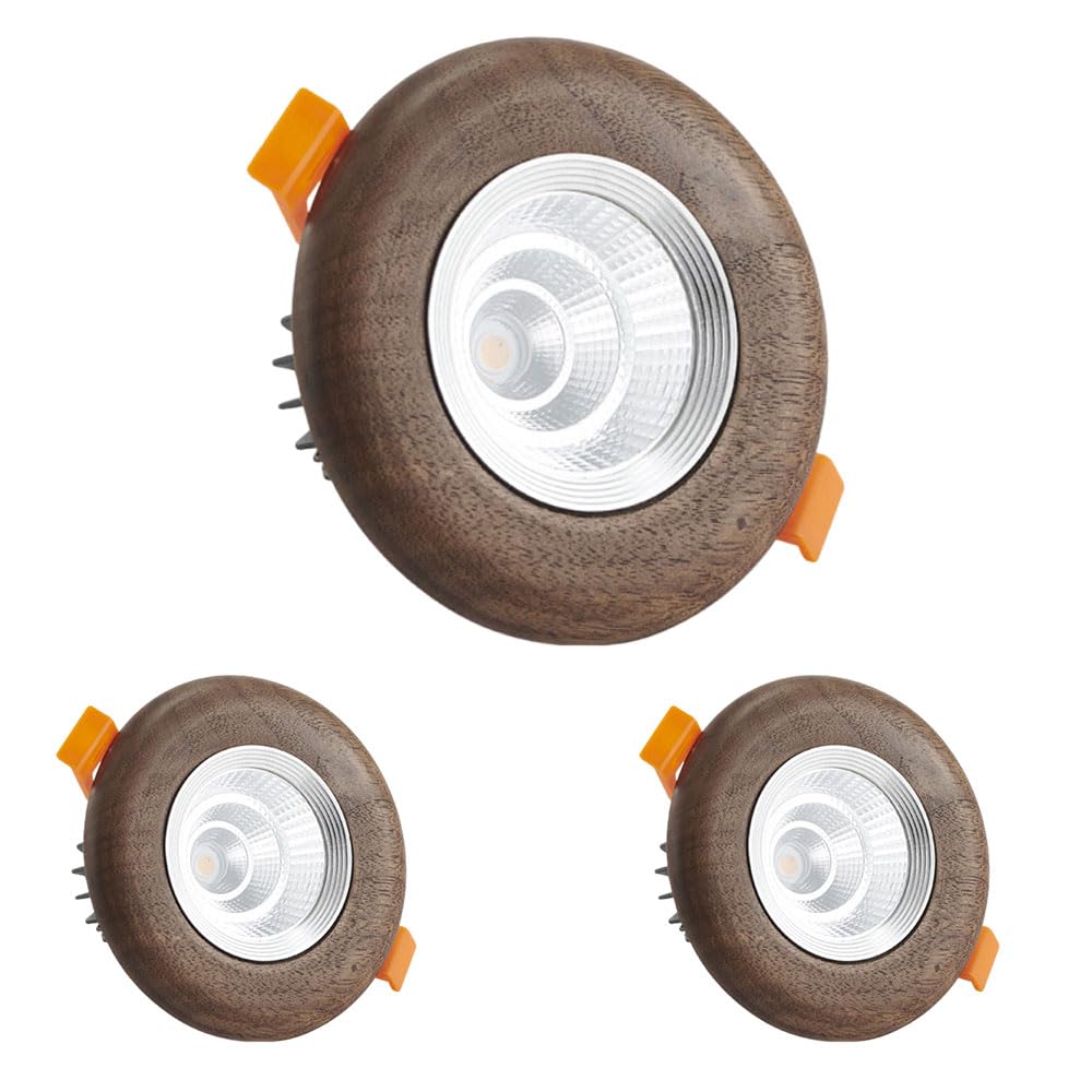 JKJZSALJ 3 Pack 3.9 Inch Led Recessed Lighting,Wood Grain Style,7W Round Walnut Recessed Lights,4000K Neutral Light,Cri90,Led Ceiling Light With Walnut Baffle Trim,Silver
