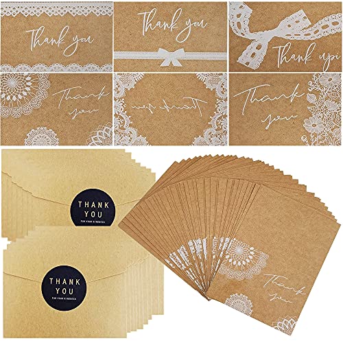 Cartes de remerciements，42 Pièces Papier Kraft Carte Merci avec Enveloppes et Autocollants pour Thanksgiving Mariage Anniversaire Graduation Baptême