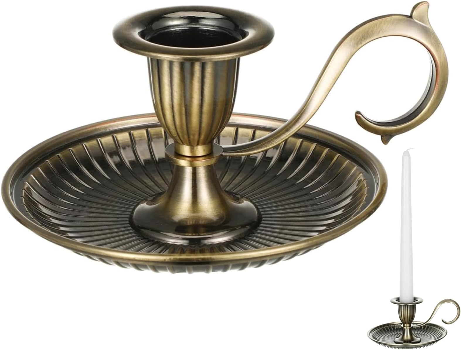 Vintage Candle Holder, Bronze Candlestick Handle with Handle, Brass Candle Stick Holders for Centerpiece Party Wedding Fireplace Mantle Table Home Decor Housewarming