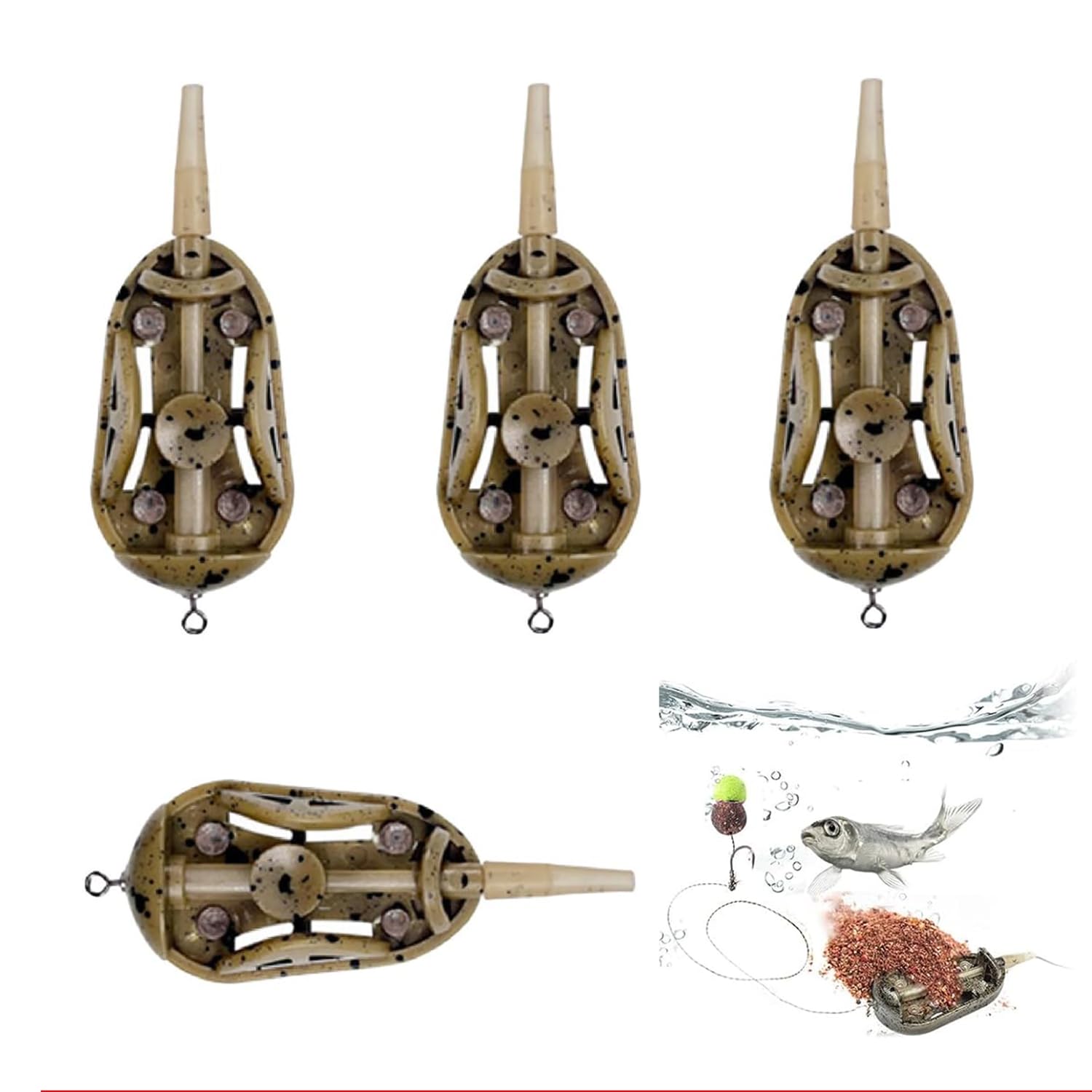 SIXHAOBU 4Pcs Inline Method Feeders for Carp Fishing with Quick Release, 20g Quick Release Flat Feeders with Bait Mould,Fishing Accessories for Carp Fishing,Pellet Bait Feeder for Saltwater Freshwater