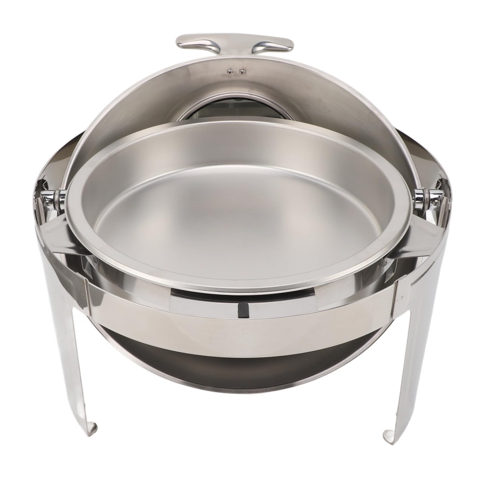 Chafing Dish - Juego de buffet de acero inoxidable, 6 L, buffet, hostelería, calentador de alimentos, calentador de alcohol, tapa de cristal visible, redonda (sartén con 2 compartimentos)