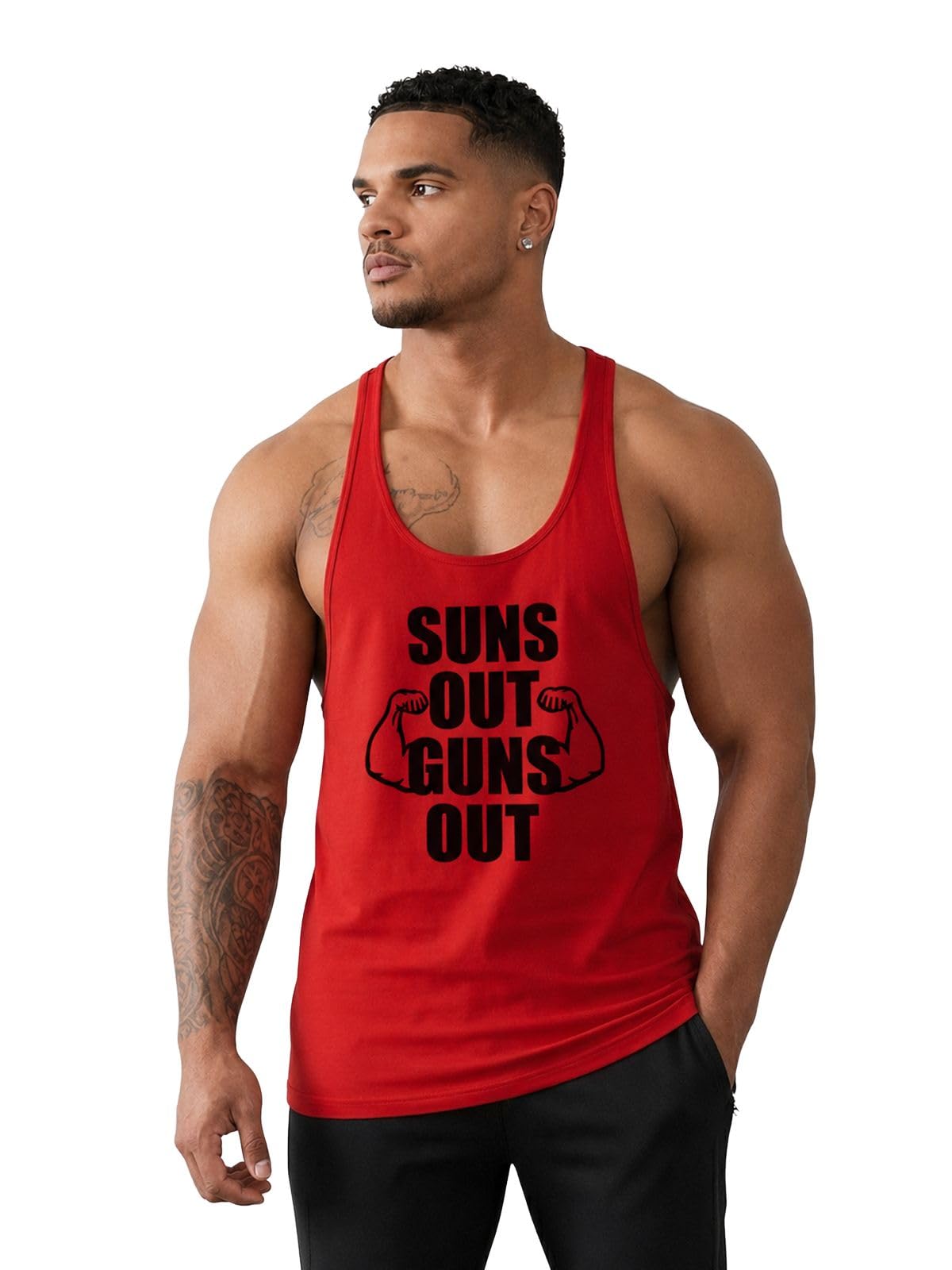 Gym Vest Polyester Printed Sleeveless Scoop Neck Regular Fit Vest – Suns Out Guns Out-image-30