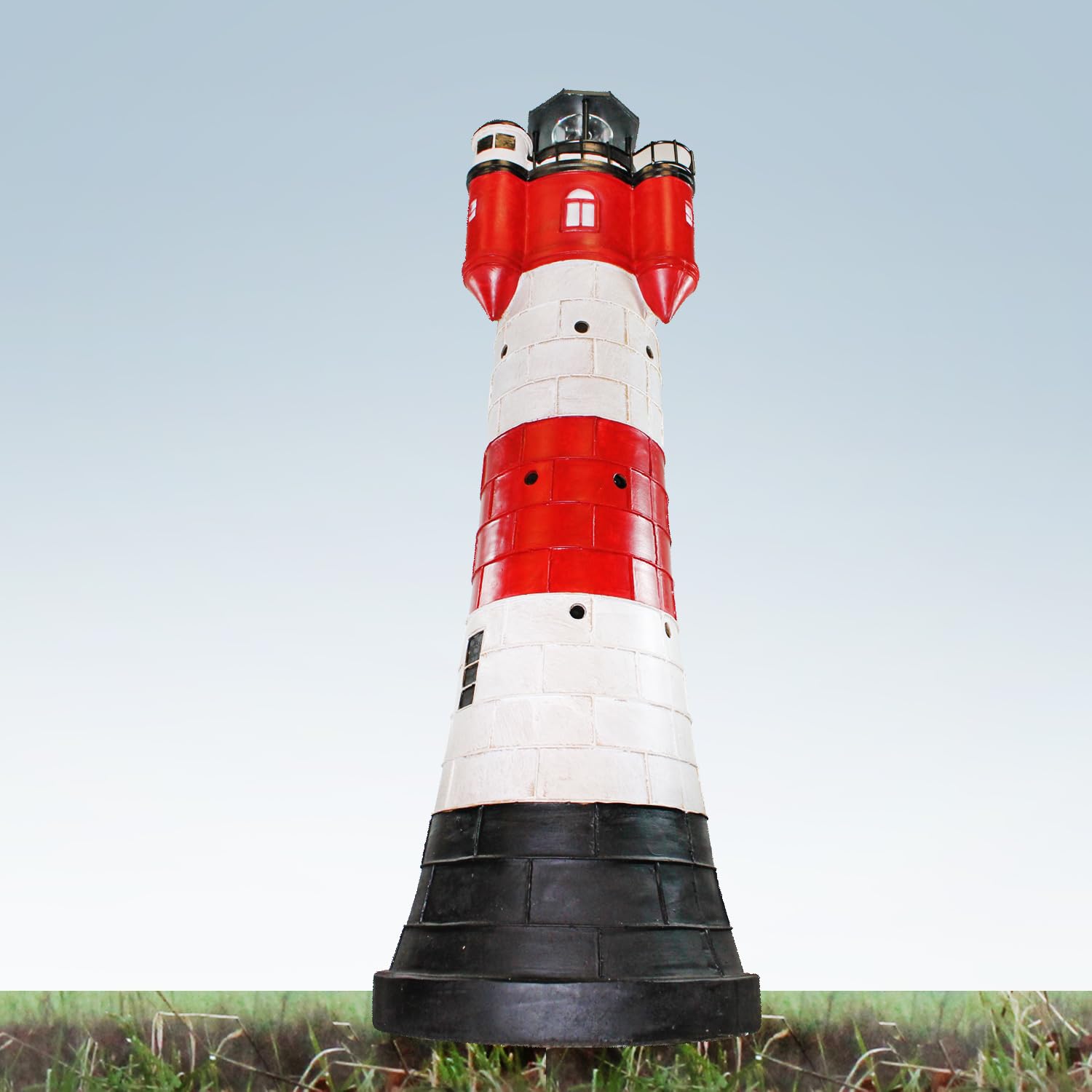Leuchtturm Roter Sand mit Solar Beleuchtung Rundum Leuchtfeuer Maritime Deko Gartendeko Deko Leuchtturm Verschiedene Größen (80 cm)