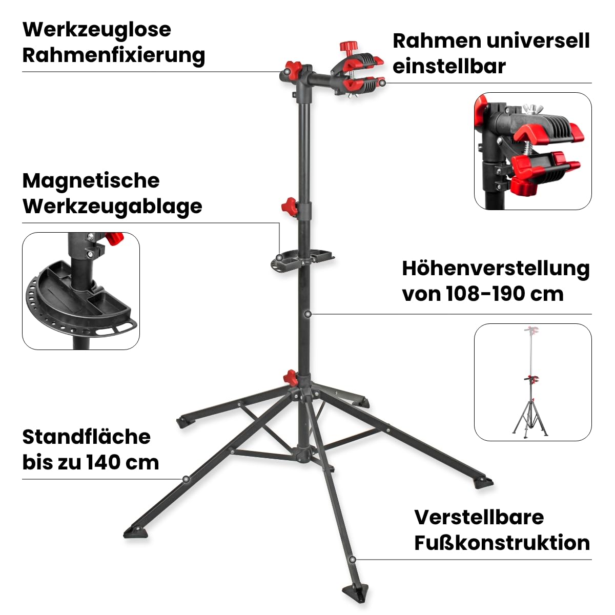 VEVOR Pied d'Atelier Vélo Pliable Charge 30 kg Support de Réparation de