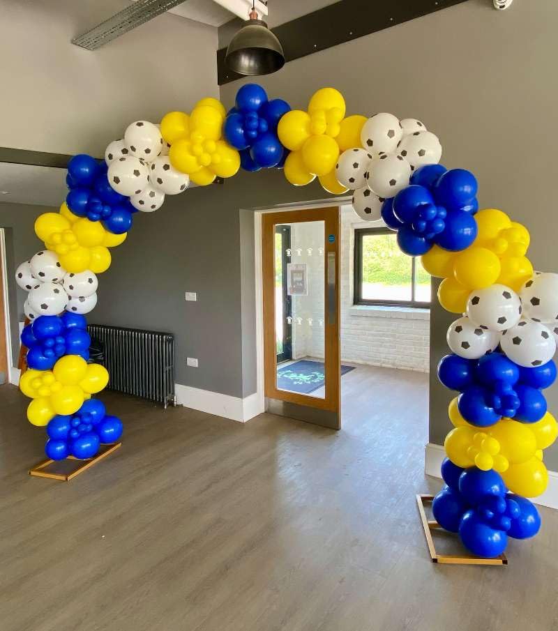 Image of 153Pcs Royal Blue and Yellow Balloon Garland Arch Kit - White Royal Blue and Yellow Balloon Arch Kit Different Size Balloons for Anniversary Graduation Baby Shower Birthday Party Decorations