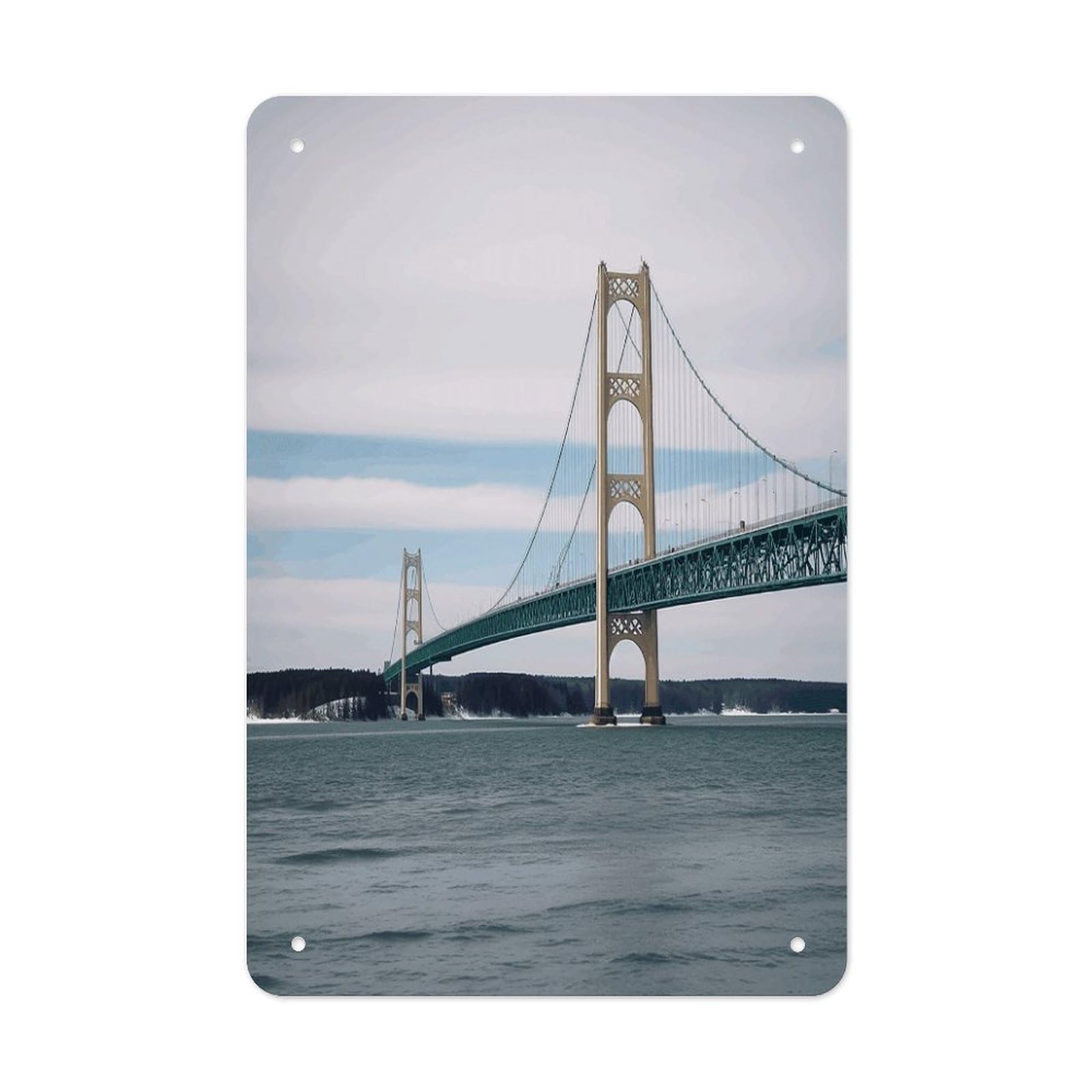 VstaDank Mackinac Suspension Bridge Metal Tin Signs Personalized Wall Art Prints Decoration Art Poster Funny Vintage Tin Sign Iron Sheet Painting Metal Signboard Decor Painting for Wall Decor
