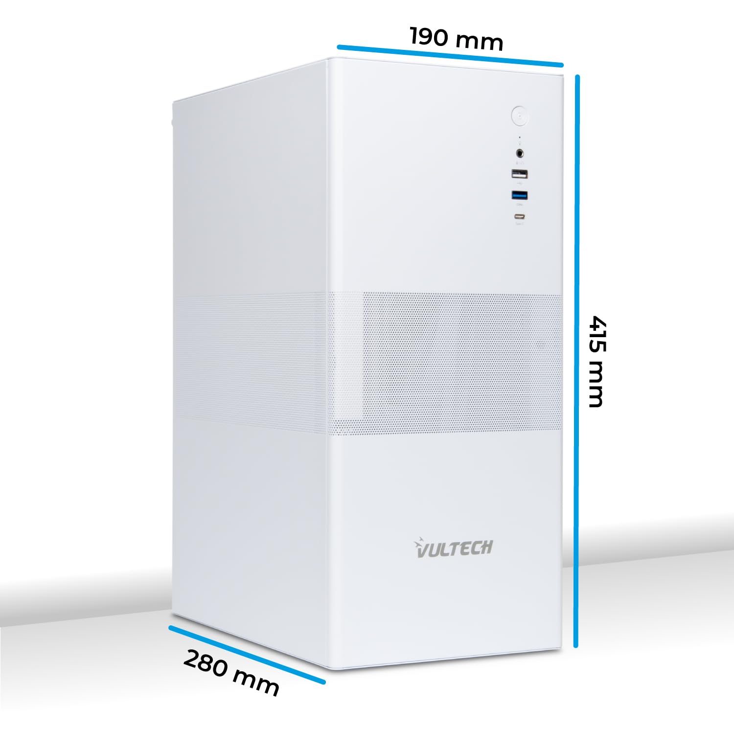VulTech VCO-A1759-B Boîtier PC ATX Mid Tower en Acier SPCC, Type-C, USB 3.0, Ventilateur 120 mm Inclus sans Alimentation, Blanc