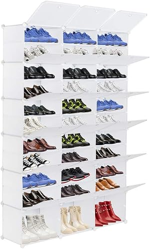 Miniatura 7 de Organizador de zapatos portátil de 12 niveles, 72 pares, 36 rejillas, gabinete de almacenamiento expandible apilable con puerta para tacones, botas,