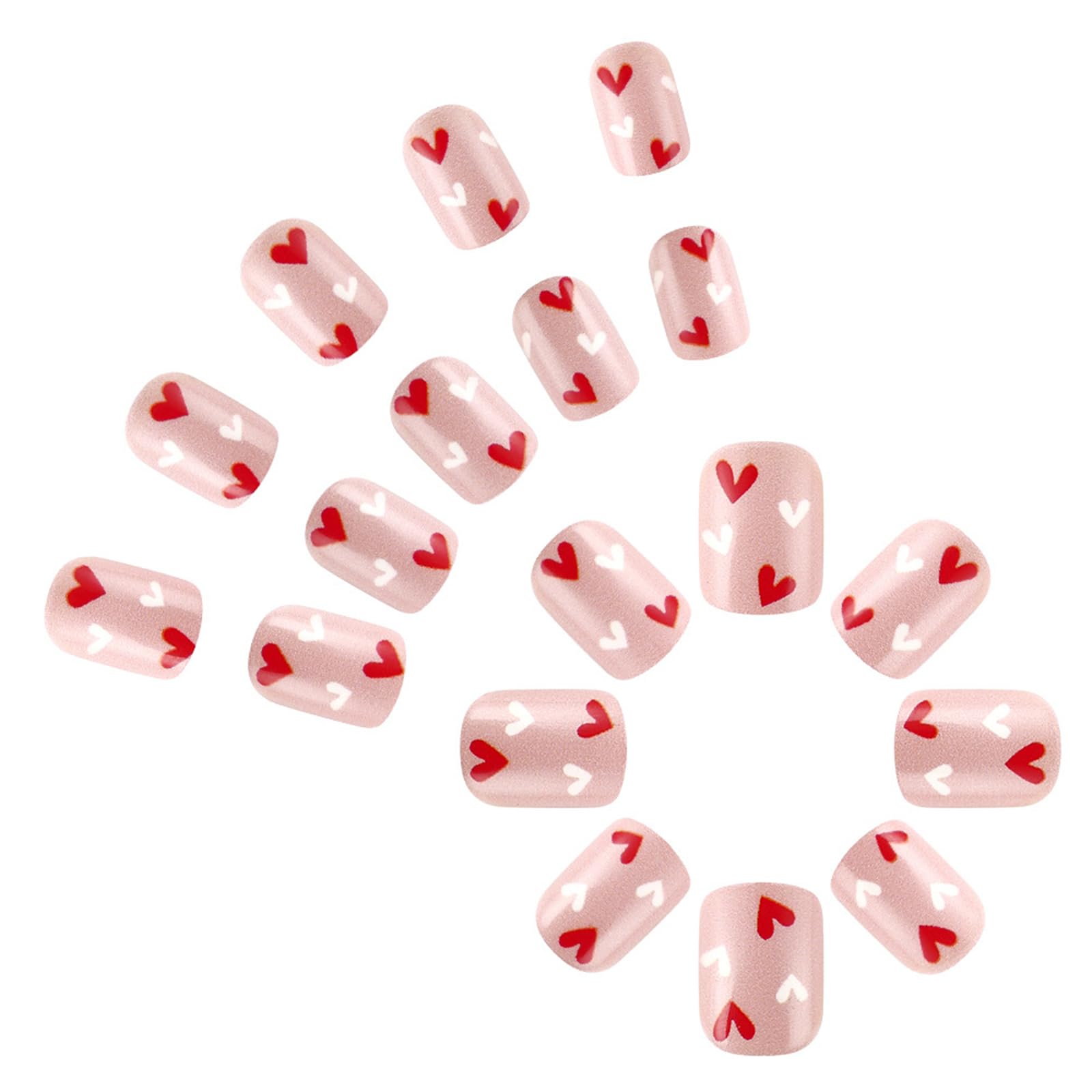 24 unghie finte a forma di cuore, con chiusura a pressione, corte, quadrate, in acrilico, lucide, per San Valentino