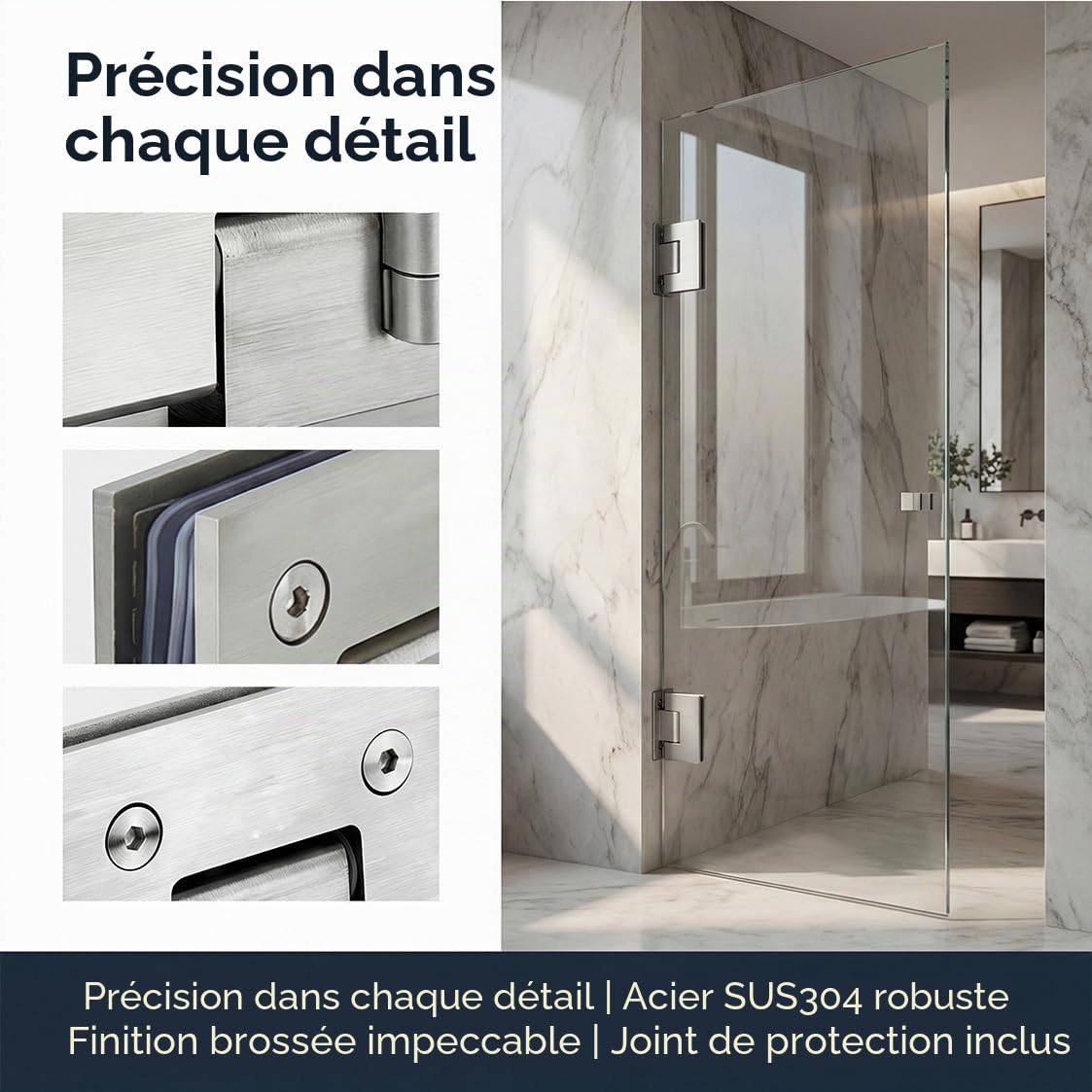Armoires 2 portes robustes à 90 degrés, clips d'armoire, charnières de porte de douche en verre, pièces de rechange, mur à verre