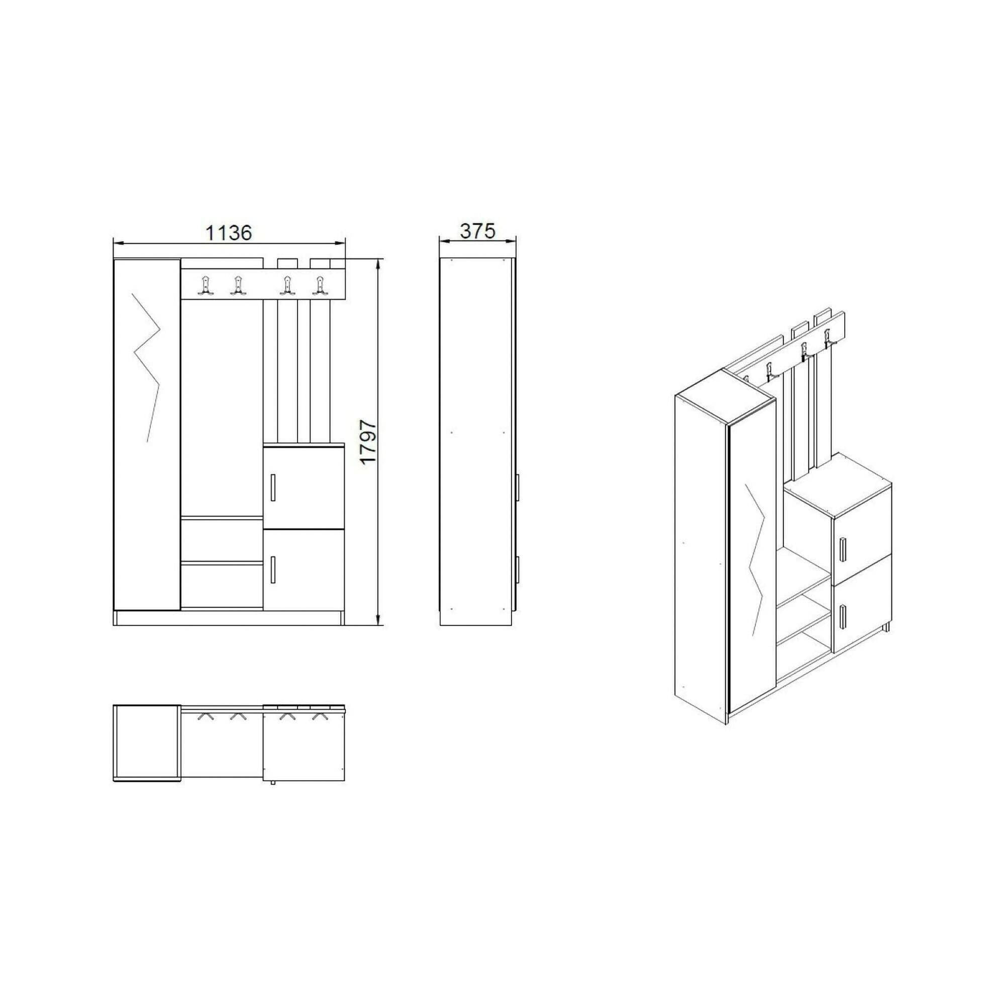 Dmora Mobile da Ingresso Australis, Entratina Appendiabiti, Composizione per atrio, Consolle portaoggetti Multifunzione, 114x38h180 cm, Quercia e Bianco