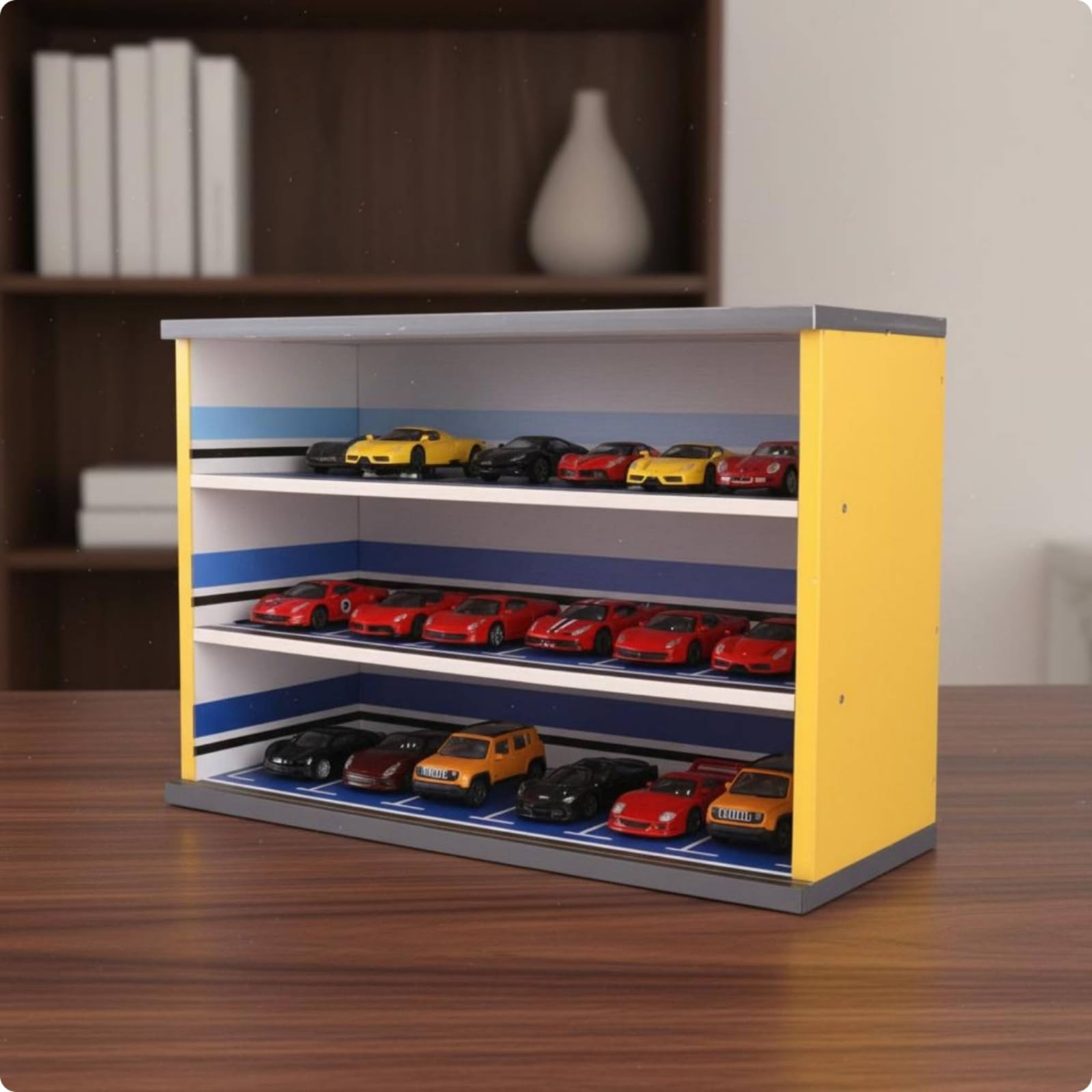 Milageto Vitrina Coches Escala Rectangular Expositor Triple Niveles Transparencia Alta Almacenaje , Madera , Modelo Regular De Madera Maciza