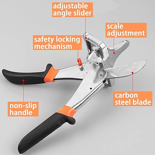 Miniatura 7 de Cortador de inglete multiángulo grande y afilado con 0 a 135 grados, tijeras de corte angular ajustables para cubierta de cordón de PVC, moldeado de