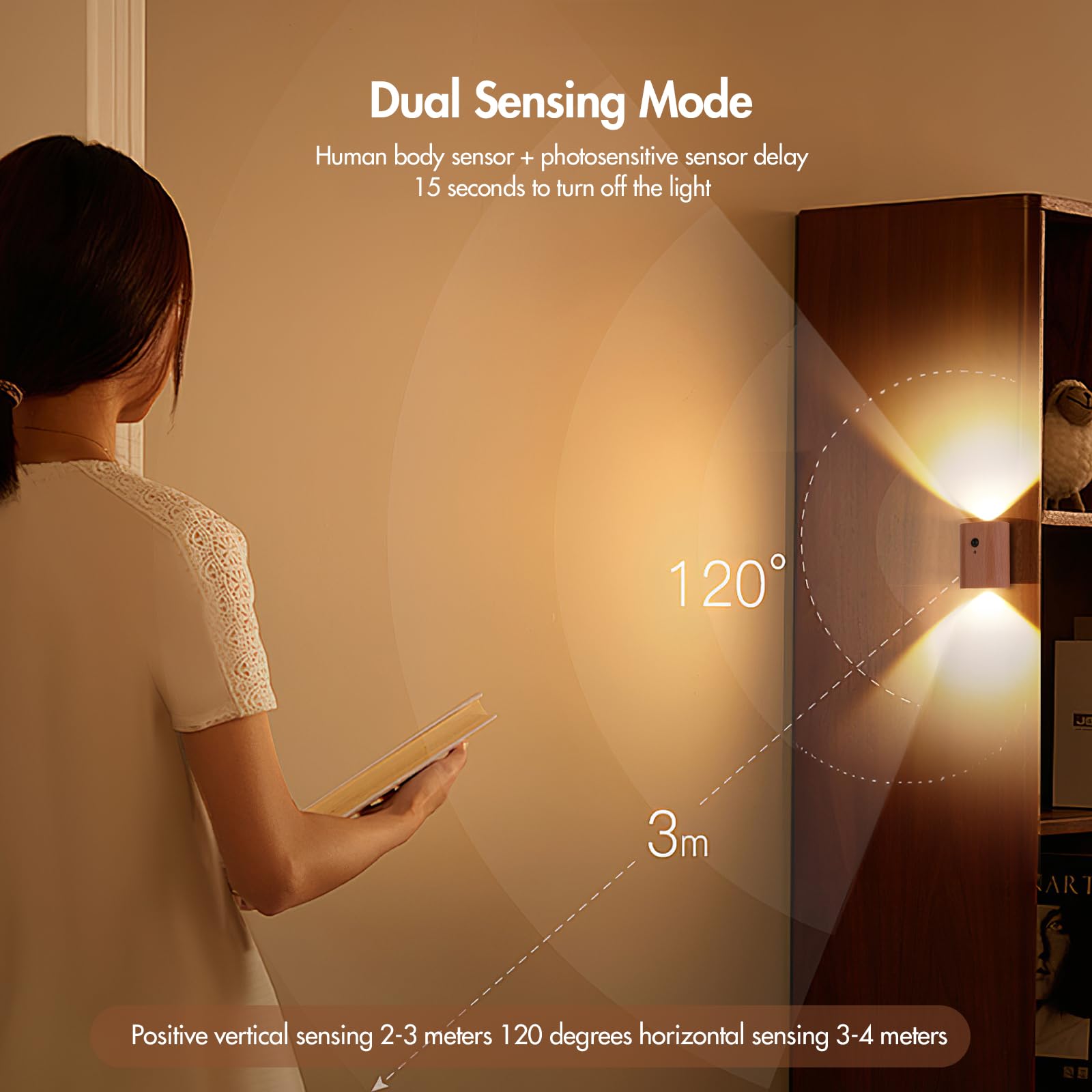 SuerZaro Rechargeable Wall Lights Motion Sensor, Magnetic UP and Down Light Wireless LED Wall Night Lights - Image 3