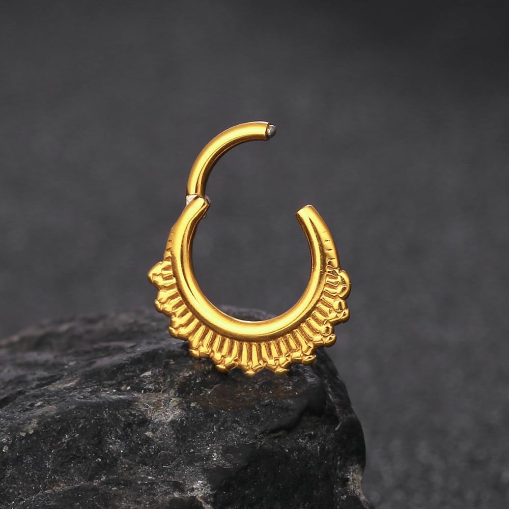 MOQIKAKA16G 8mm Floral Nose Rings Hoops, Surgical Steel Septum Rings Hoops, Hinged Segment Nose Lips Helix Cartilage Clicker Hoop Earrings for Rook Daith Tragus Piercing Rings for Women Men - Image 4