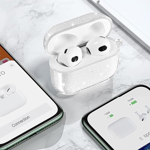 Vista 10 de KOREDA Funda compatible con AirPods 3 2021 de 3ª generación, funda protectora transparente de TPU suave y transparente con llavero para AirPod 3,