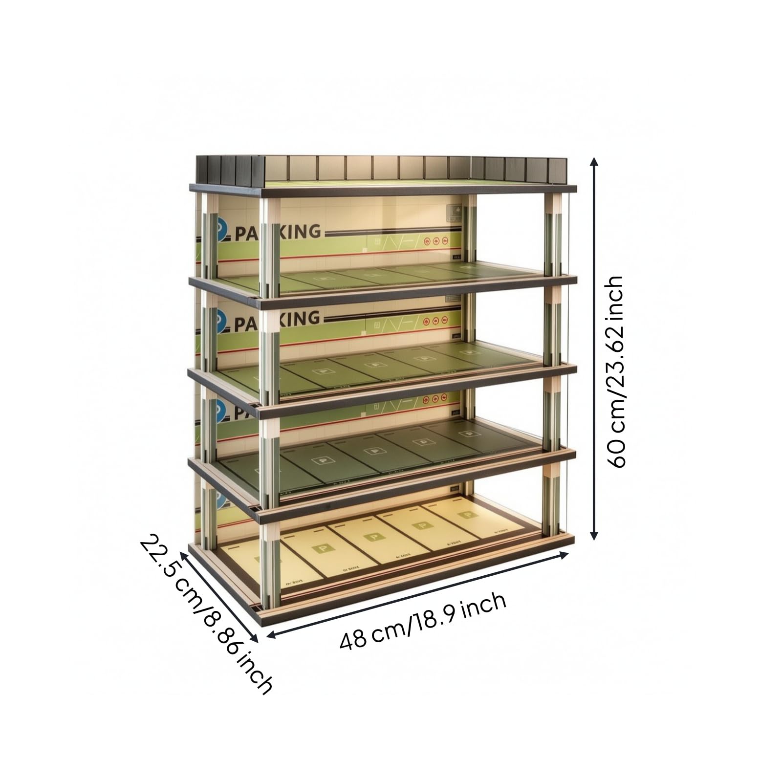 Espositore Auto Modellini Multi Livello Vetrina Garage Parcheggio Teche Scatola in Legno con Luce Layout Realistico E Pannelli in Acrilico Adatto per Collezionisti Studio, Cinque Piani