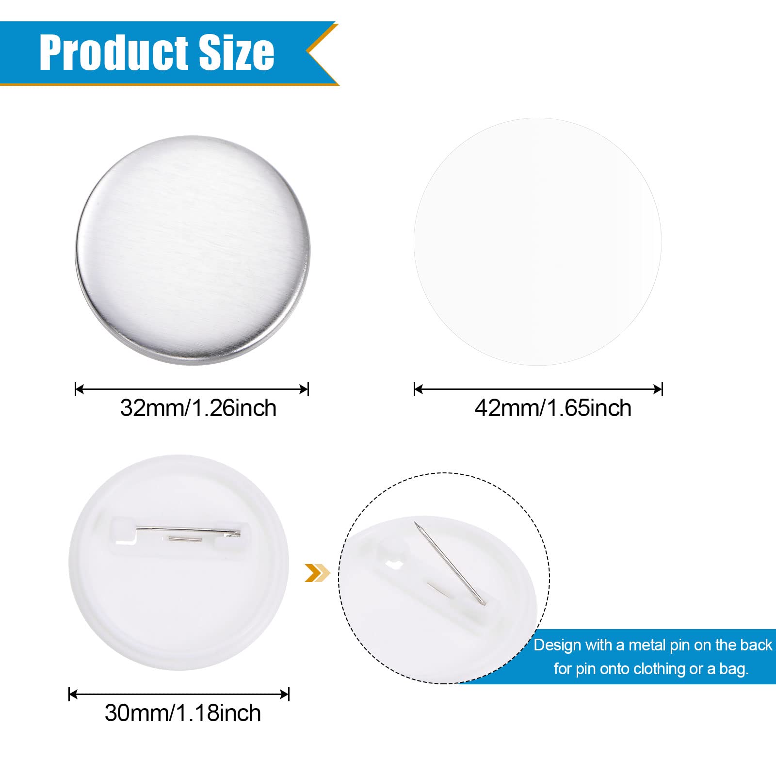 Sourcing Map Set da 120 pezzi di parti rotonde in metallo e plastica, 32 mm, pellicola trasparente per macchina per la creazione di bottoni