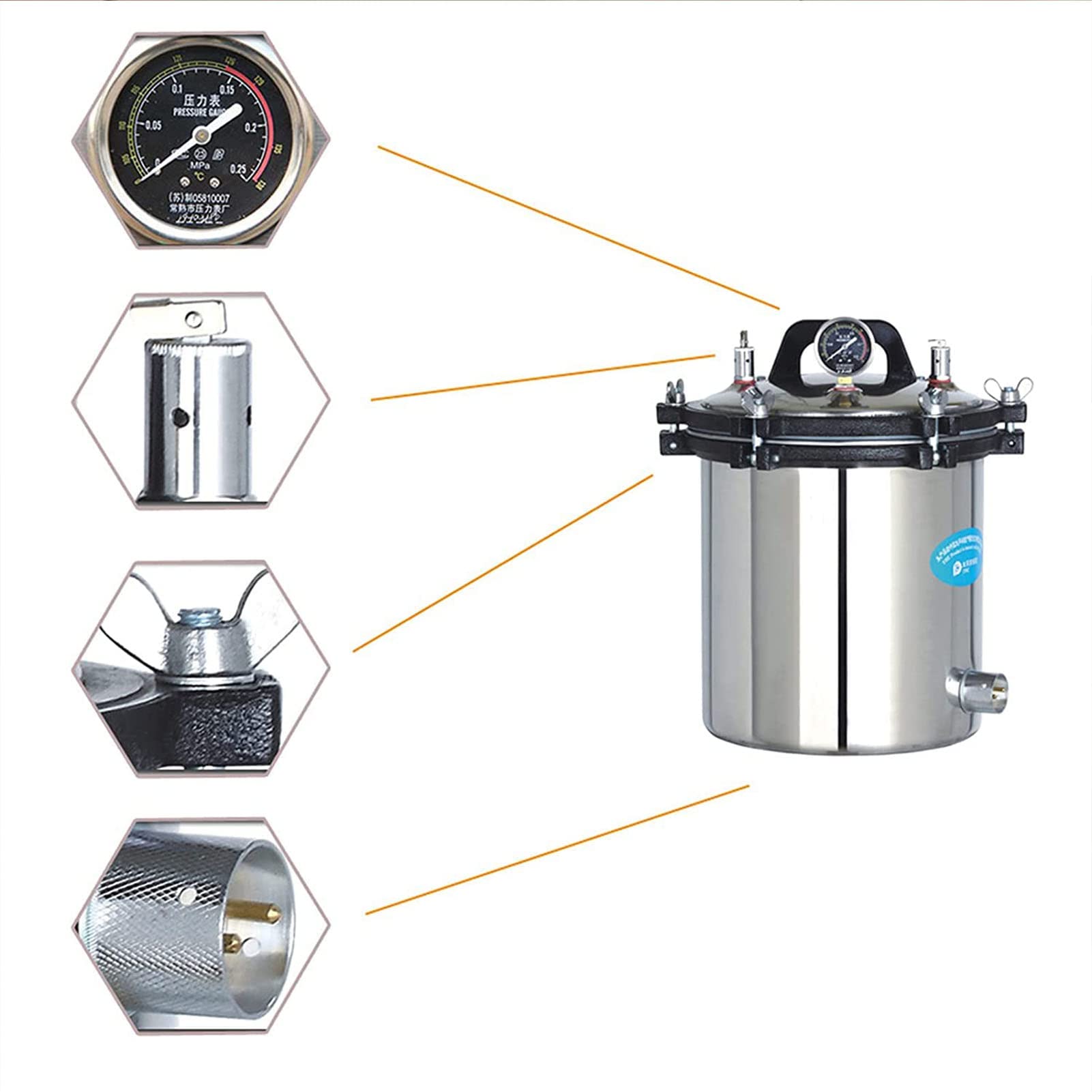 Esterilizador De Vapor De Alta Presión 24L Esterilizador Portátil De Vapor De Alta Presión Esterilizador De Alta Presión Protección Térmica Seca Calefacción Equipo De Laboratorio De Acero Inoxidable