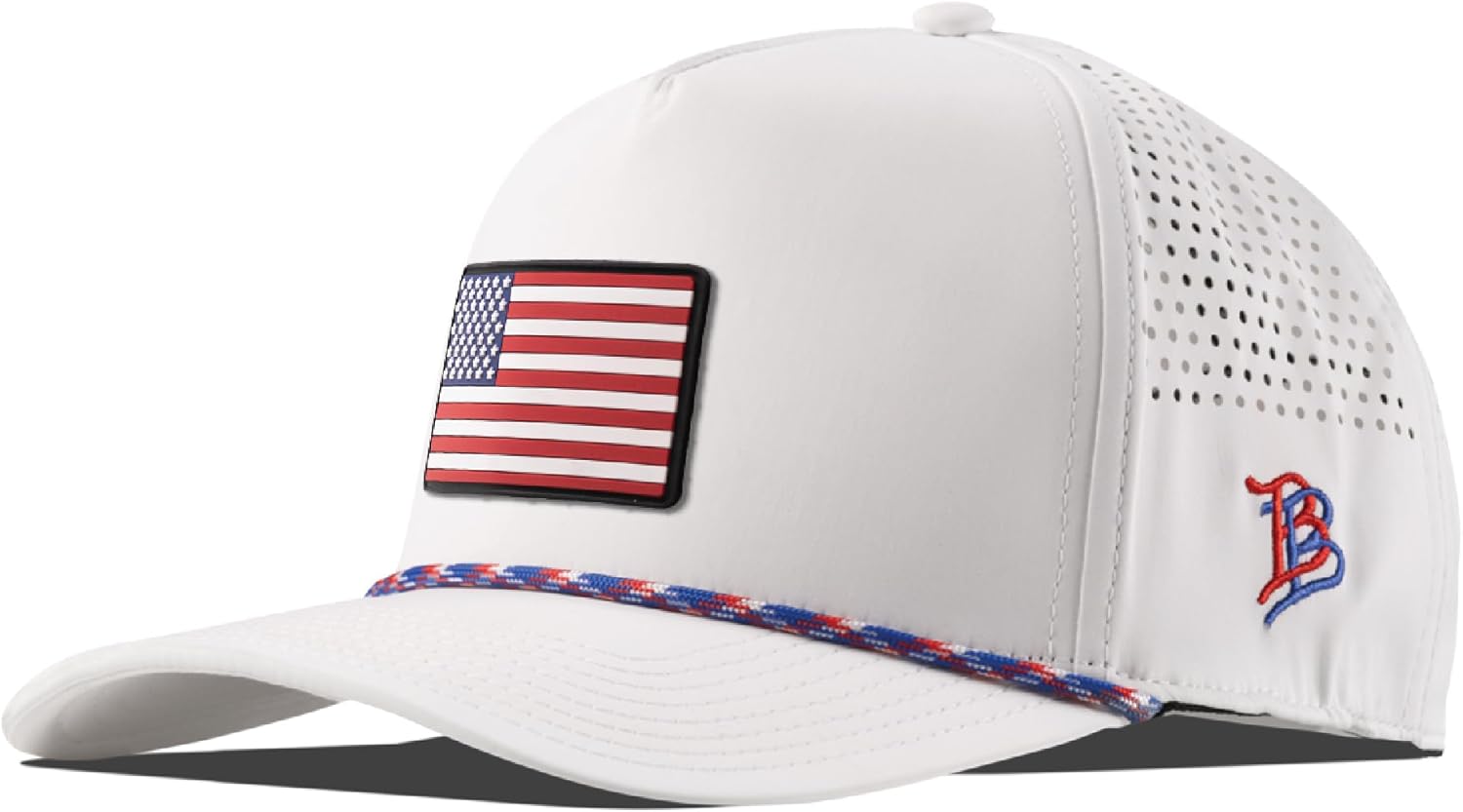 Branded Bills Old Glory PVC Curved 5 Panel Rope Hat, Fits 7-7 7/8, Adjustable Snapback