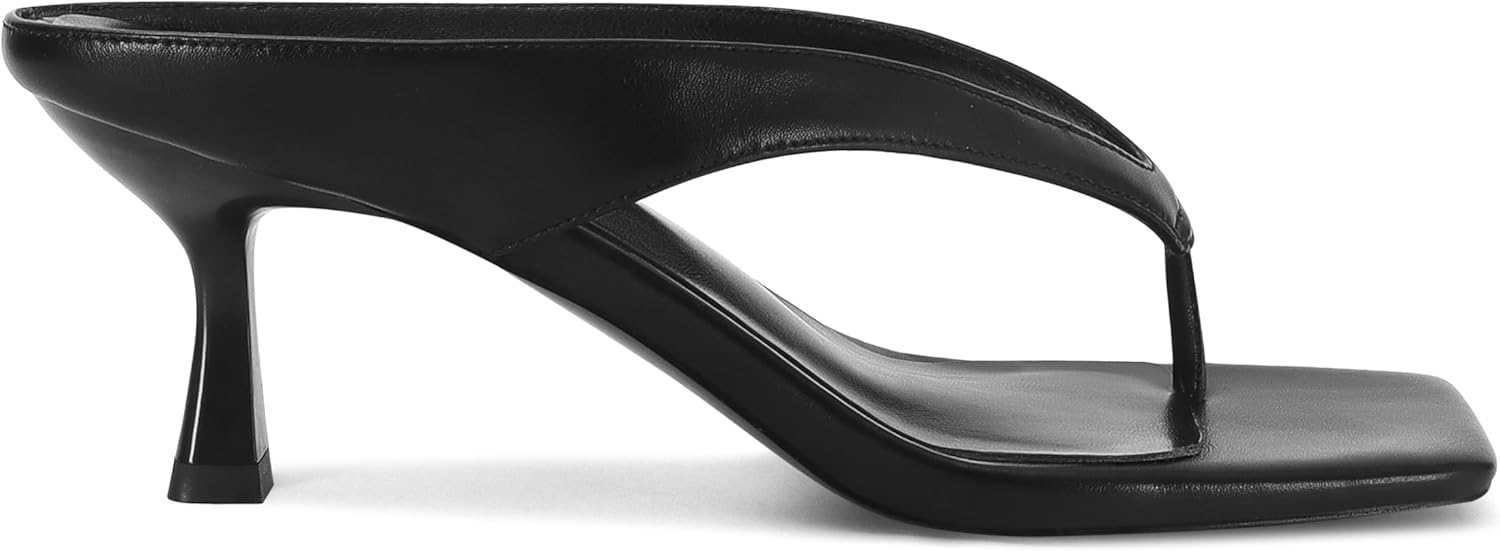 Wnshonzy Women's Kitten Heel Sandals Thong Flip Flop Open Toe Sandal Stiletto Summer Slip On Square Toe
