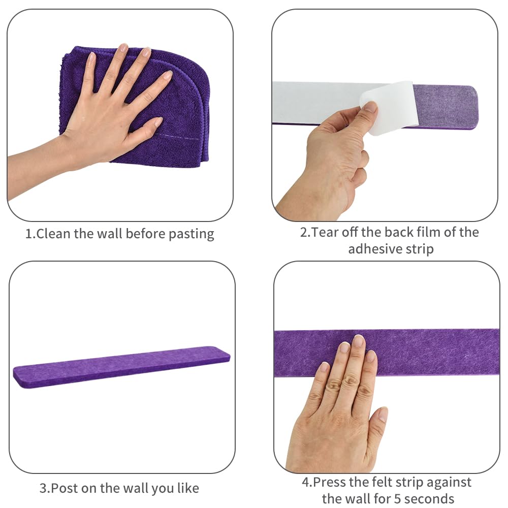 8pc Felt Bulletin Board Strips With Push Pins - Self-Adhesive Wall Organizer For Notes And Photos