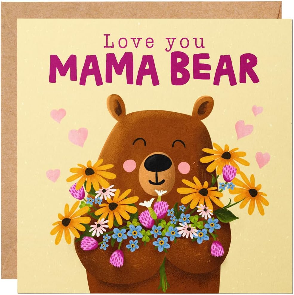 Mothers Day Card for Mum from Daughter or Son - Cute Design with Mama Bear - Mum Birthday Cards