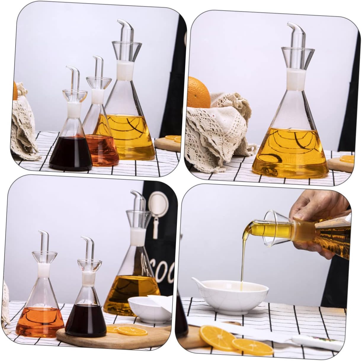2pcs Glass Oil and Vinegar Pots Kitchen Oil Bottles Scales Dispenser Spray Pour Kitchen Accessories