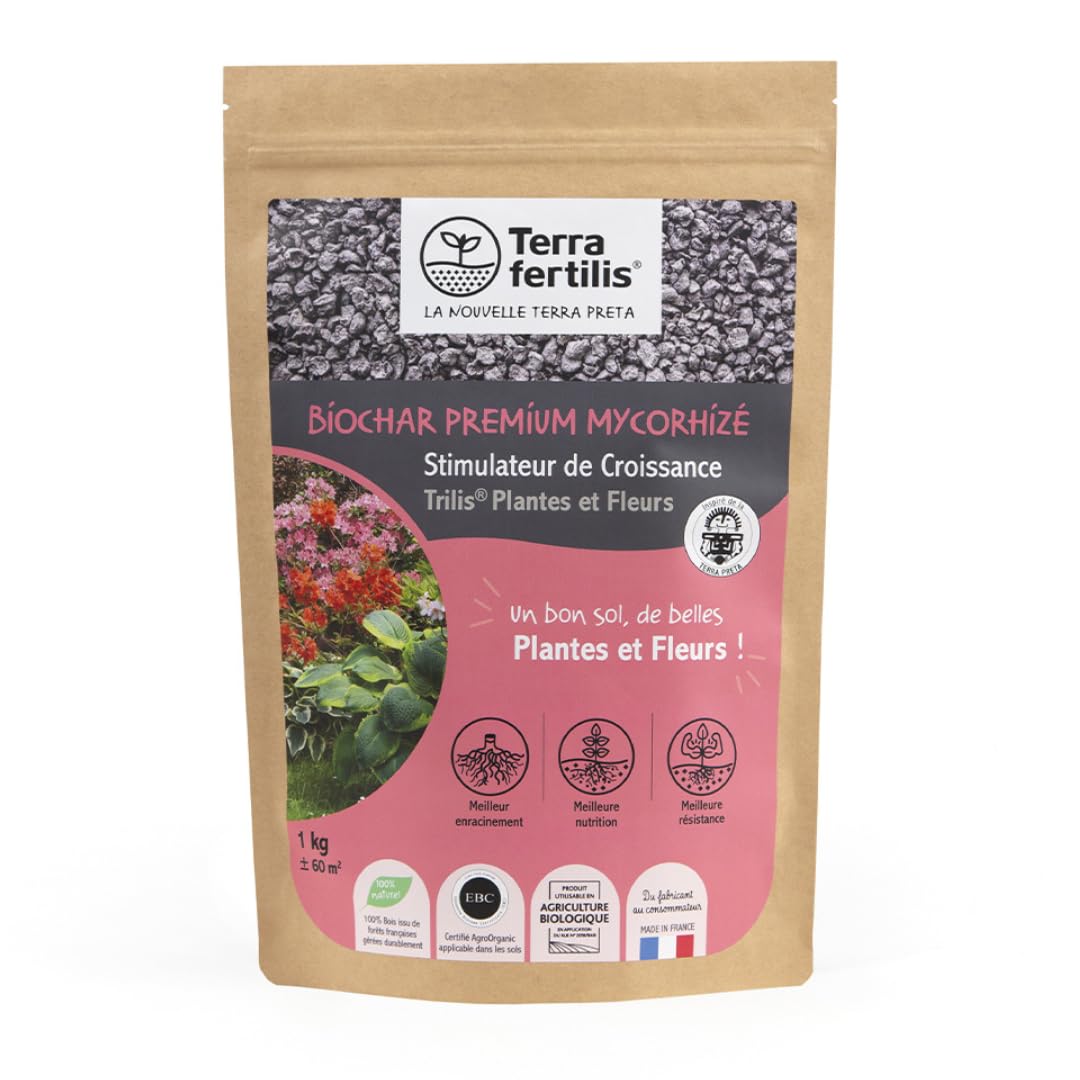Terra Fertilis - Fertilisant Plantes spécial Plantes et Fleurs - à base de Biochar Mycorhizé - Stimule la floraison - Permet de réduire les arrosages et l'utilisation d'engrais (1kg)