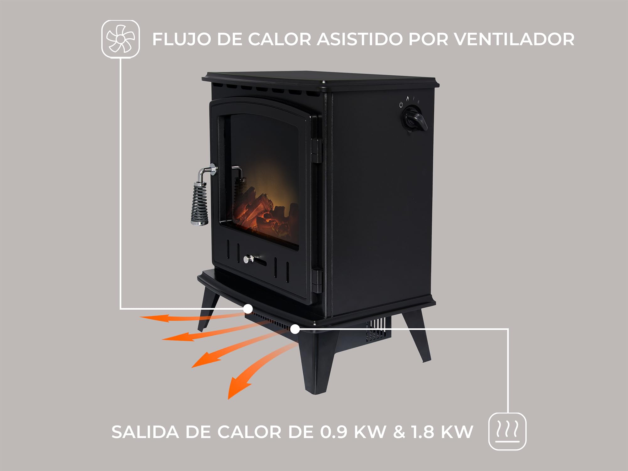 Adam Aviemore - Fuego eléctrico (enchufe europeo), color negro