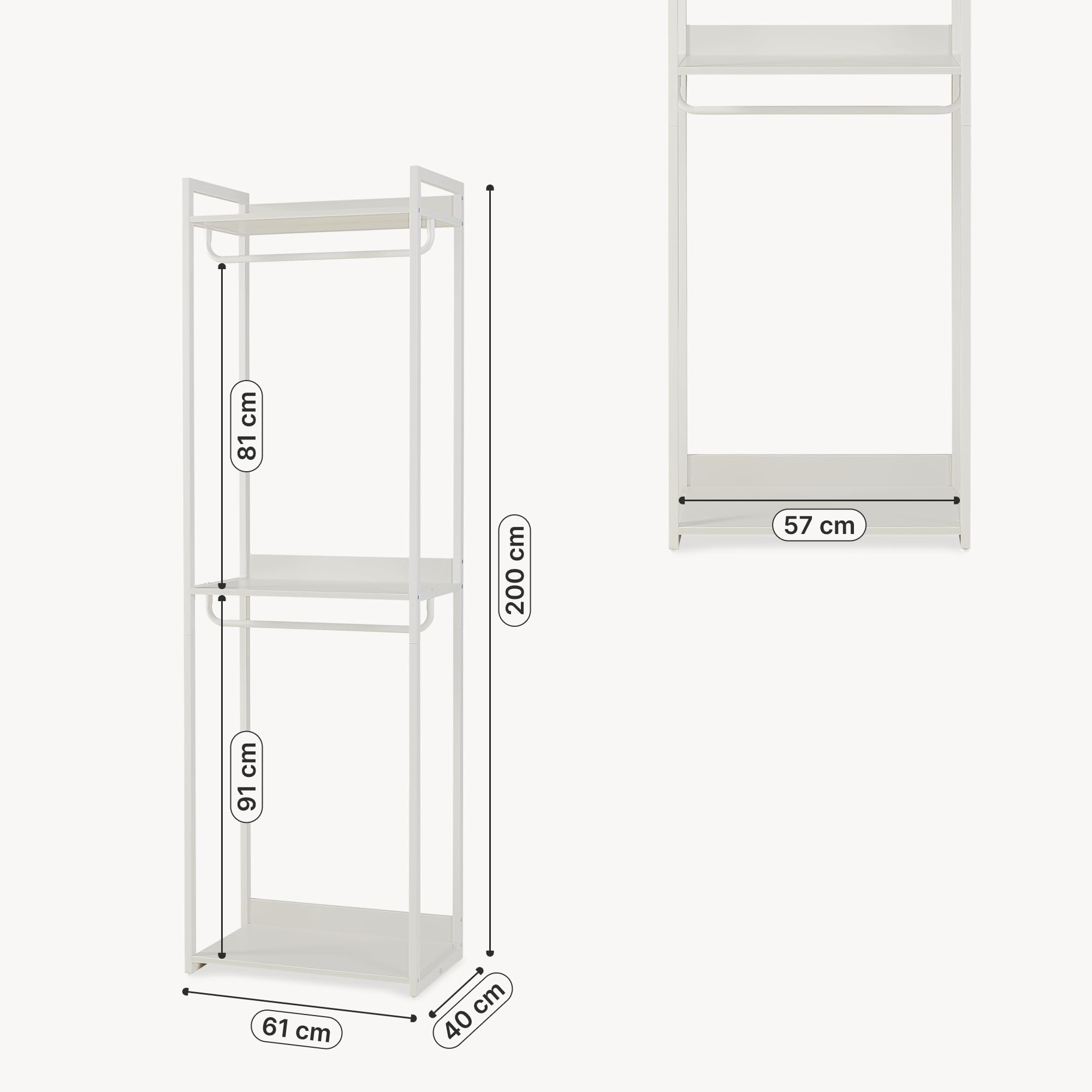 [en.casa] Perchero Burro Jässaatka de Estructura Metálica con 2 Barras y 3 Estantes Diseño Moderno Burro Ropa con Compartimentos para Entrada Dormitorio 200 x 61 x 40 cm - Gris