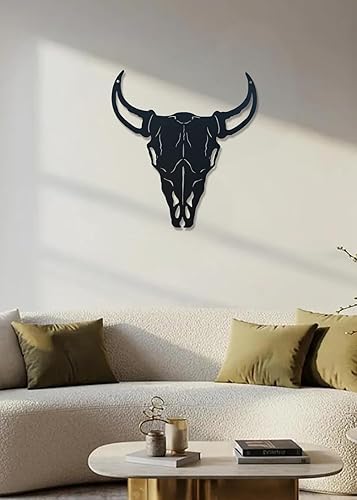 QZGXDECO Metal Cow Skull Western Wall Decor,Black Metal Wall Art Bathroom Decora