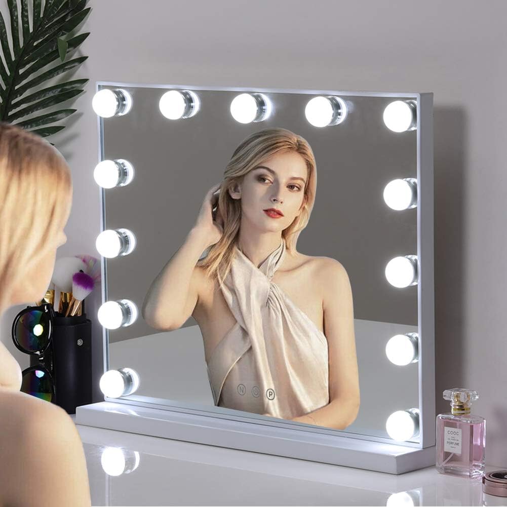 Qivange Hollywood Makeup Mirror, Vanity Mirror with 13 Dimmable Bulbs,Smart Touch Control 3 Color Lighting Modes Cosmetic Mirror for Dressing Room & Bedroom