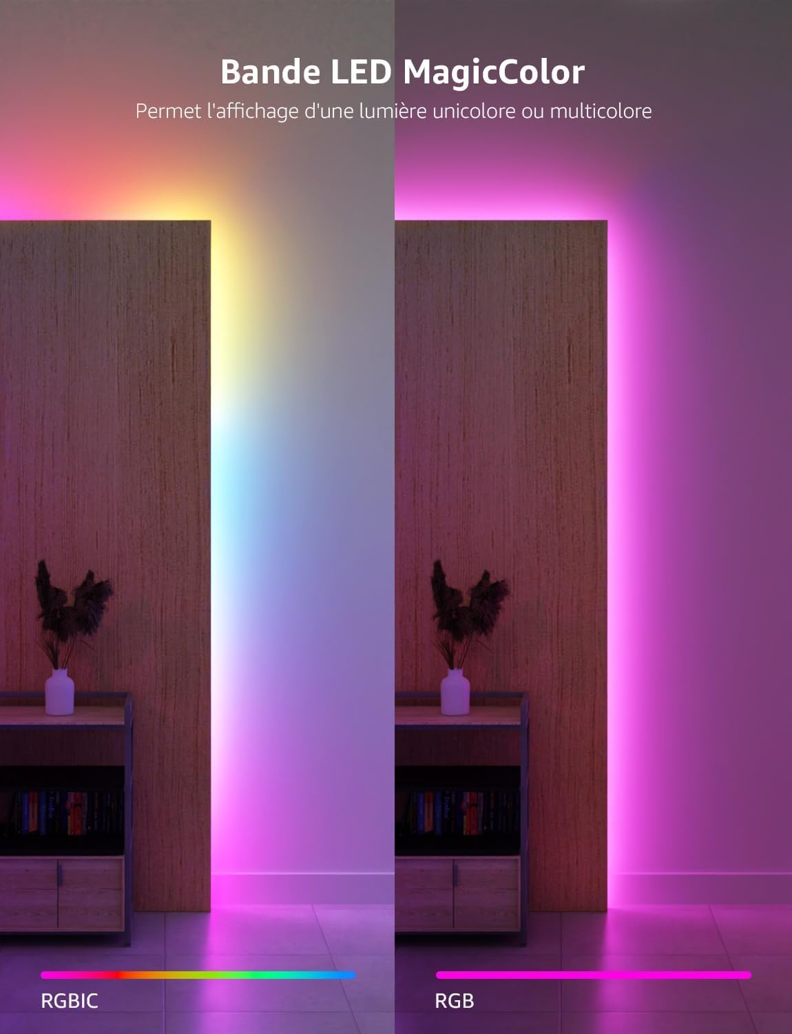 Lepro S1 IA Ruban LED Connecté 5M, Concepteur d'Éclairage IA Personnalisé, Bande LED Wifi RGB+IC App Contrôle, Sync Musique, Compatible avec Alexa et Google Assistant pour Maison Chambre Fête Gaming