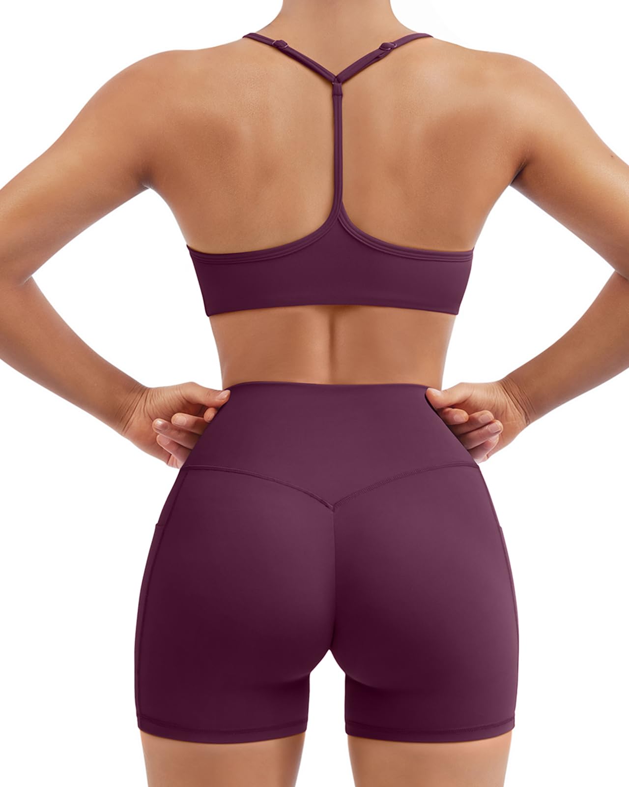 SUUKSESS Workout Sets for Women Y Back Sports Bras Padded Racerback Low Impact Thin Strap Top Biker Shorts