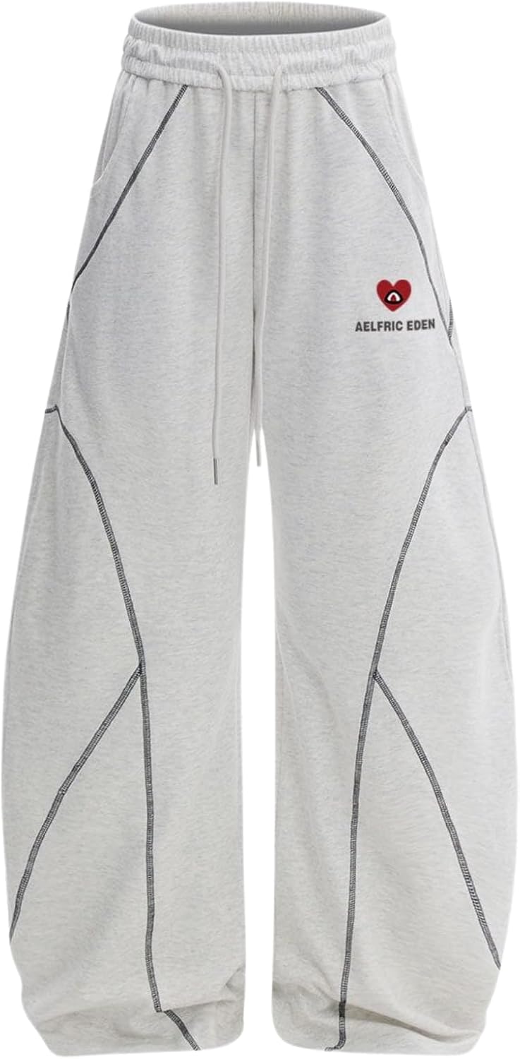Aelfric Eden Stitch Baggy Barrel Sweatpants Loose Wide Leg Pants Casual Elastic Drawstring Trousers Unisex