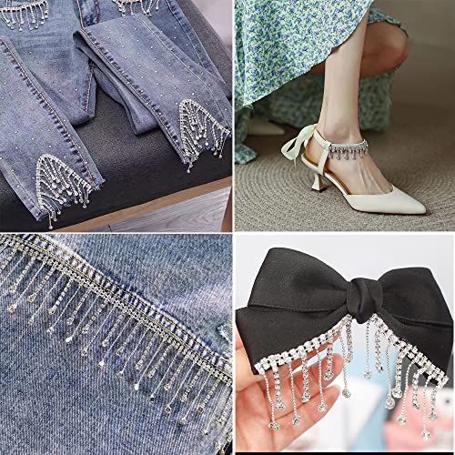 2 Yards Rhinestone Ribbon Tassel Chain Exquisite Design Diamond Tassel Chain Fringe Rhinestone Trim By The Yard For Wedding Party Crafts Diy Clothing Accessories Vase Decoration, (Silver) #TOP5