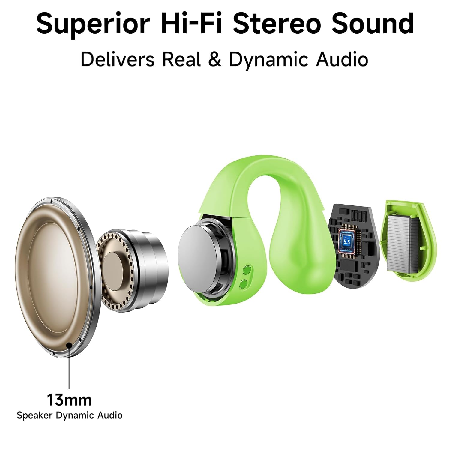 Diagram illustrating the touch control functions on the aigo SA03 earbuds for calls, music, and voice assistant