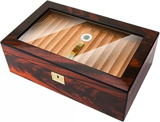 Sealed Durable Cigar Humidor with Hygrometer Humidifier Desktop Glass Top Cigar Box Wood Cigar Humidor Case Cedar Wood Storage Case Moisturizable