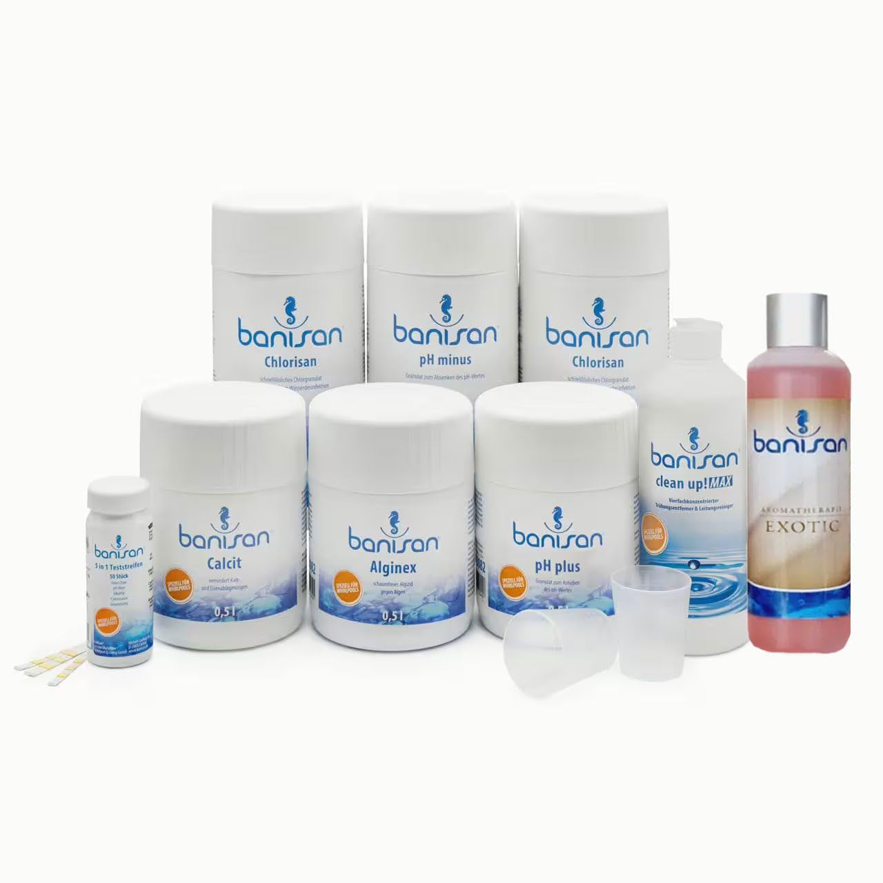 11 teiliges Wasserpflege-Set - Wasserpflege Set für Whirlpool (Badezusatz:Exotic)