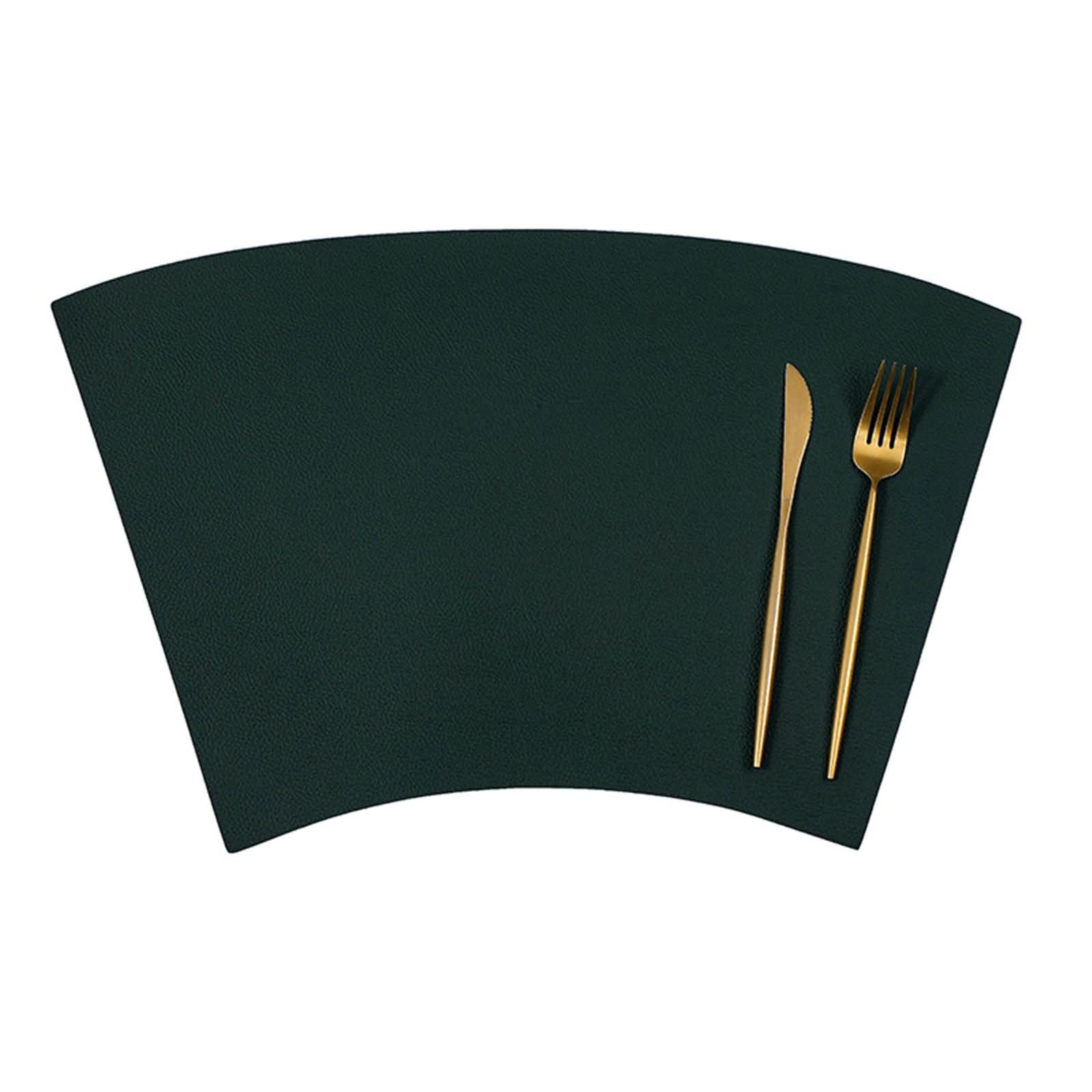 Mantel Individual Pack 8,Manteles Individuales de Cuero Antideslizantes 43 x 27 CM,Color Sólido Doble Cara con Abanico Manteles Individuales Antimanchas Verde Oscuro Beige
