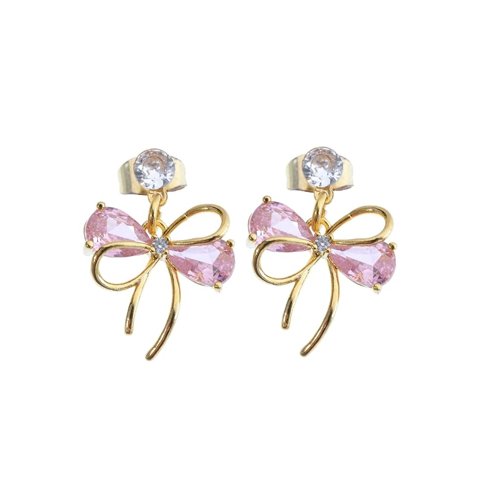Amazon.com: Coquette Gold Bow Earrings - Trendy Pink Ribbon