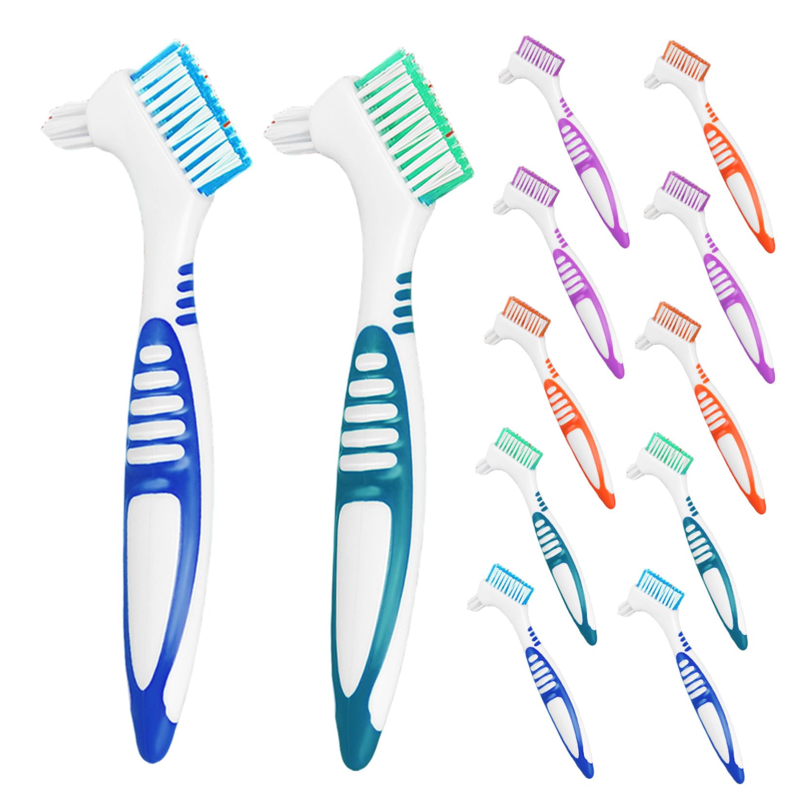 CALLARON 12 Pezzi Spazzolino Denti Falsi Doppia Testa con Manico Ergonomico Spazzole per Pulizia Protesi e Apparecchi per Anziani e Viaggi