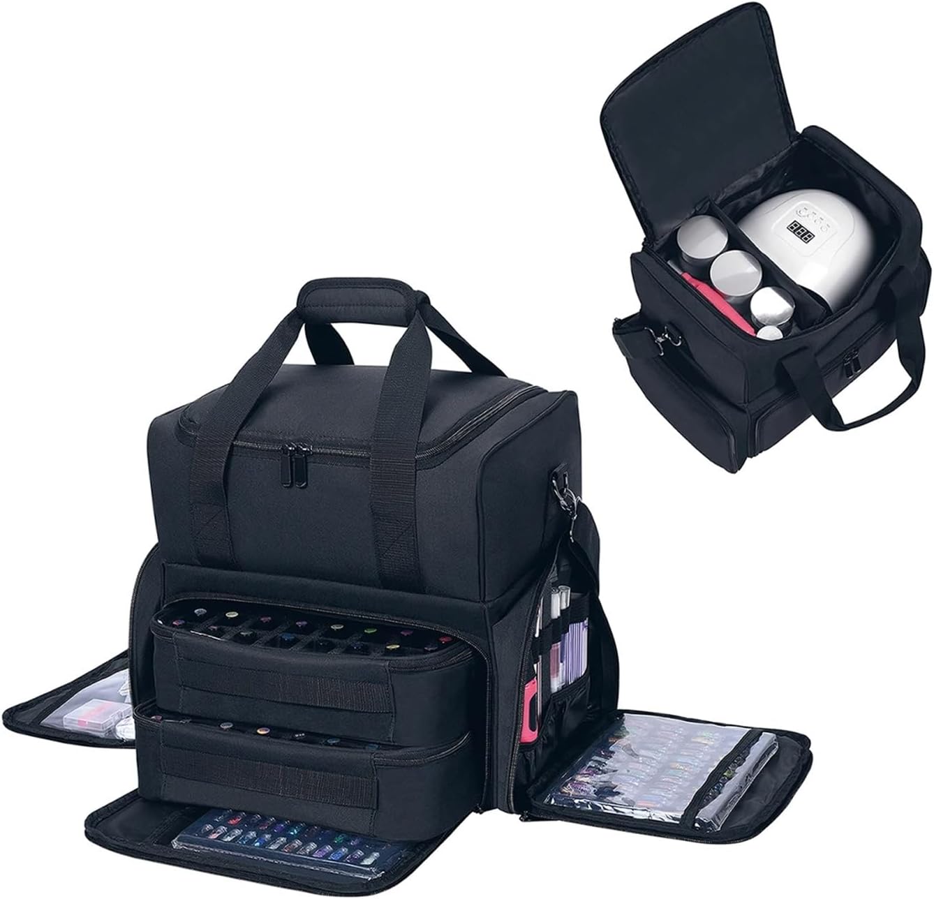 80-Bottle Large Capacity Nail Polish Organizer Case,Travel Storage with 2 Removable Bags, and Essential for Womens(Black)