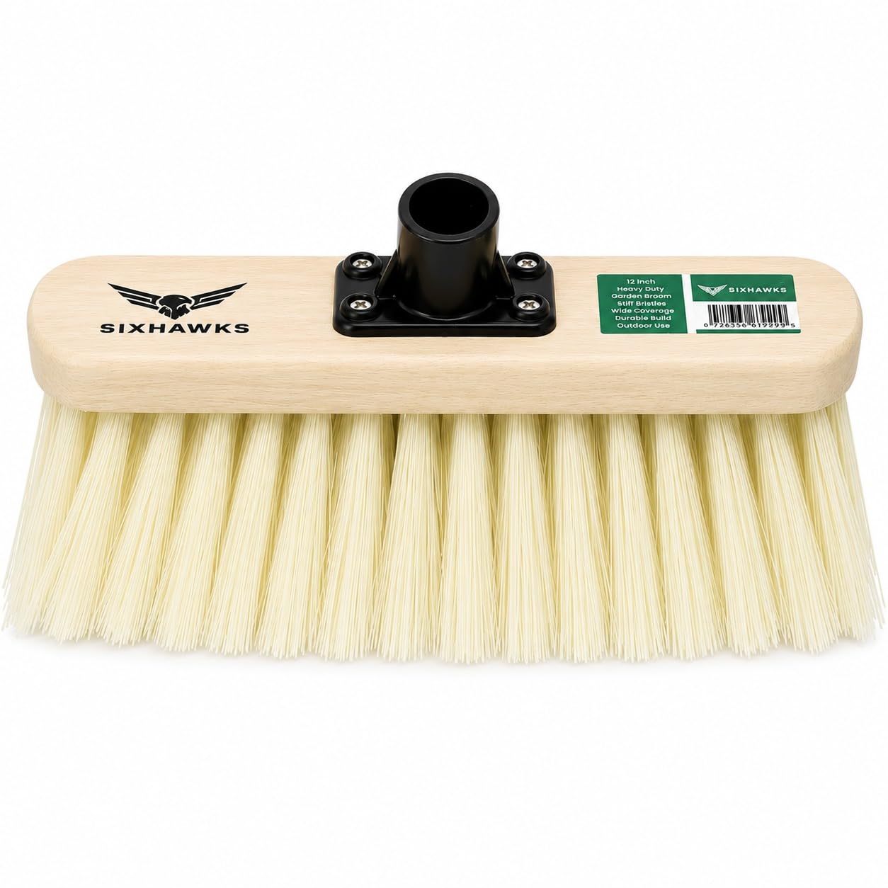 Heavy Duty Garden Broom Head 12 Inch Outdoor Yard Brush with Stiff Hard Bristles Strong Sweeping Brush for Patio Driveway Decks Garage Floor Cleaning (Multi Colour) (Cream Soft)