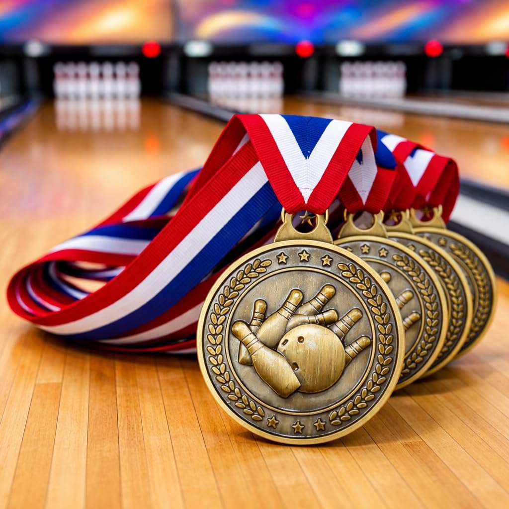 30 Pack Bowling Medals for Awards, 2" Metal Gold Winner Medals with Neck Ribbons, Classic Bowling Ball and Pin Design for Bowling Leagues,Tournaments,School Events,Party Favors and Prize Ceremony