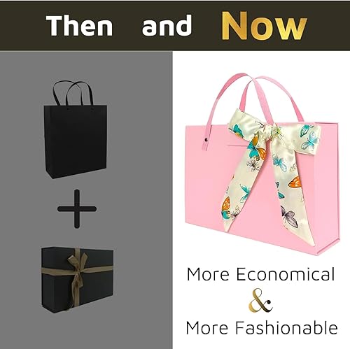 Miniatura 4 de Joyscoop Caja de regalo rosa  Cajas de regalo de 11 x 7.6 x 3.5 pulgadas con tapas y asas, cajas de regalo magnéticas portátiles para regalos, caja