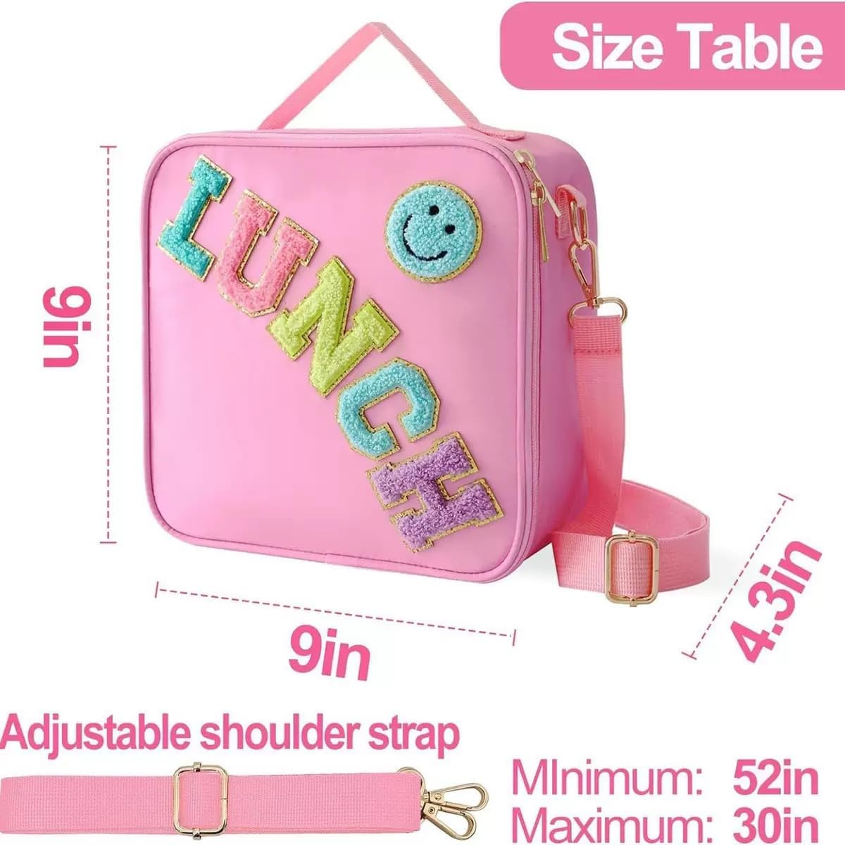 nsulated Large Lunch Bag With Adjustable Shoulder Strap，Reusable Preppy Cute Girls Lunch Box for Kids，Perfect for Travel Picnic (purple)